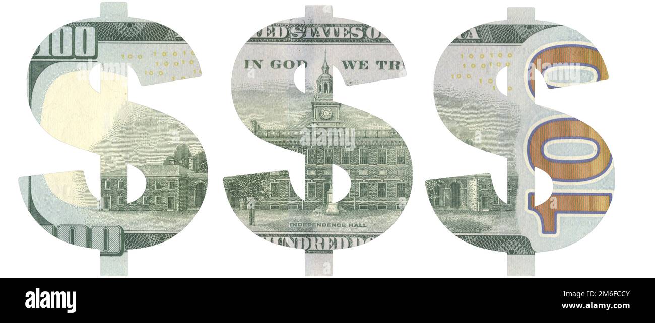 Schablone des USD-Symbols auf einem 100-Dollar-Schein Stockfoto