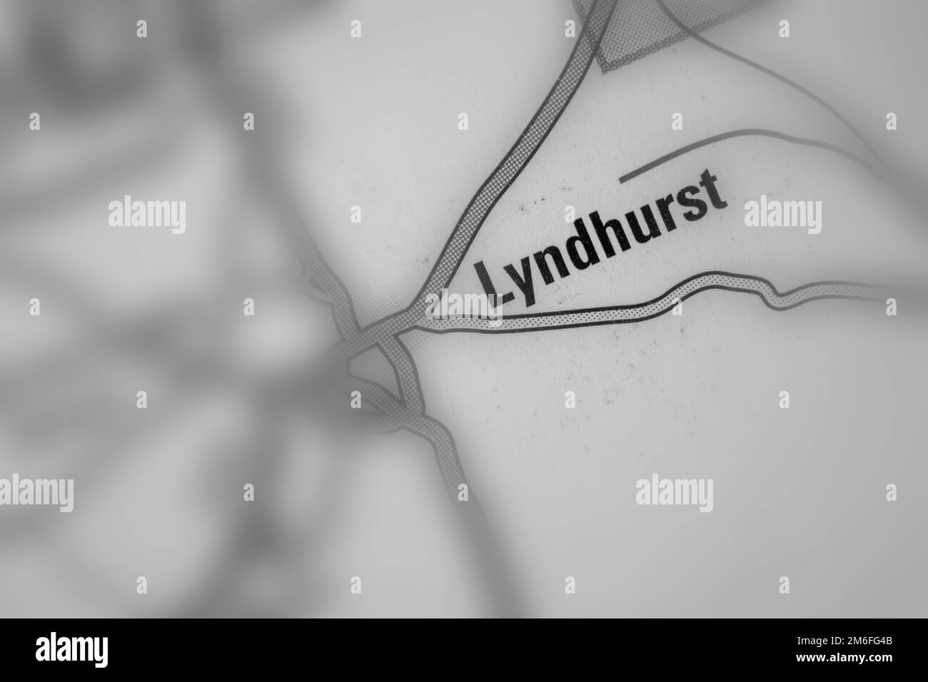 Lyndhurst, Hampshire, Großbritannien, Atlas Stadtname - schwarz-weiß Tilt-Shift Stockfoto