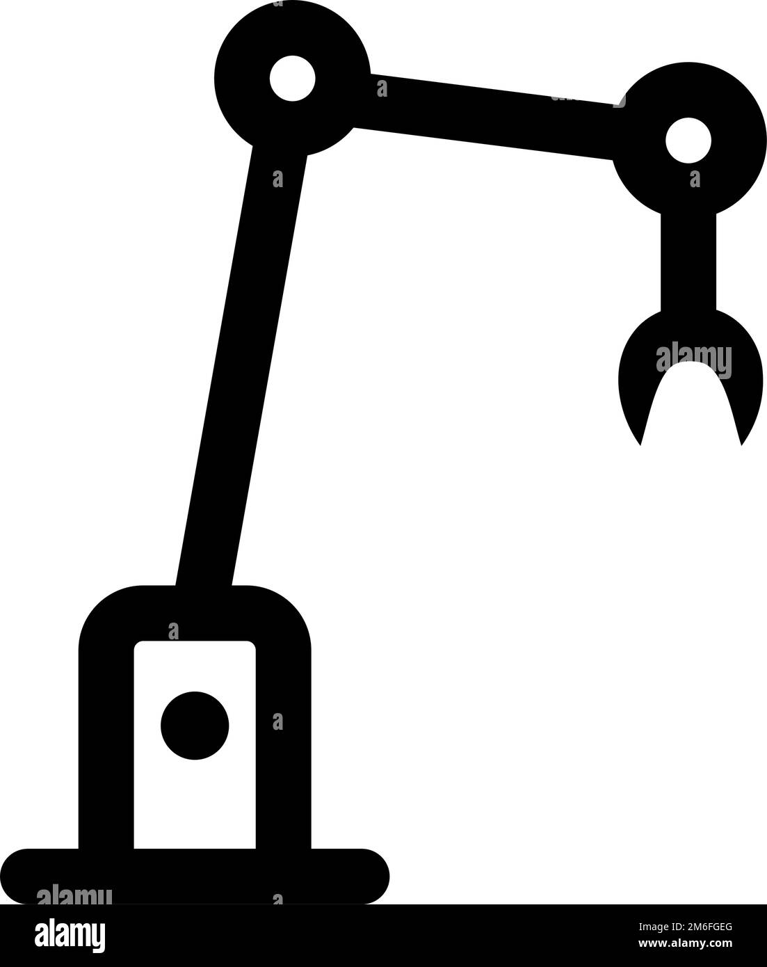 Roboterkran-Symbol. Silhouette des Roboterarms. Industriemaschinen. Fertigung. Bearbeitbarer Vektor. Stock Vektor