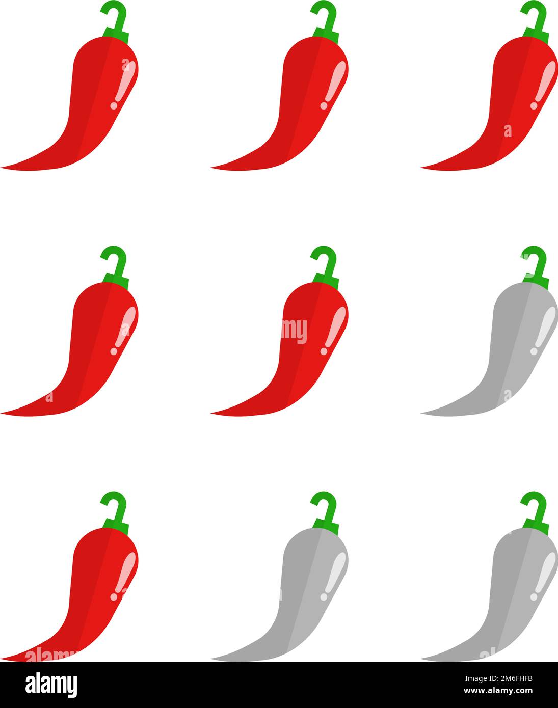 Scharf-Chili-Etiketten mit heißem Pfefferlevel. Vector würzige Lebensmittel  grün mild, Mittel und rot extra heiß, jalapeno Pfeffer Feuer Flamme, Sauce  Paket Icons Stock-Vektorgrafik - Alamy