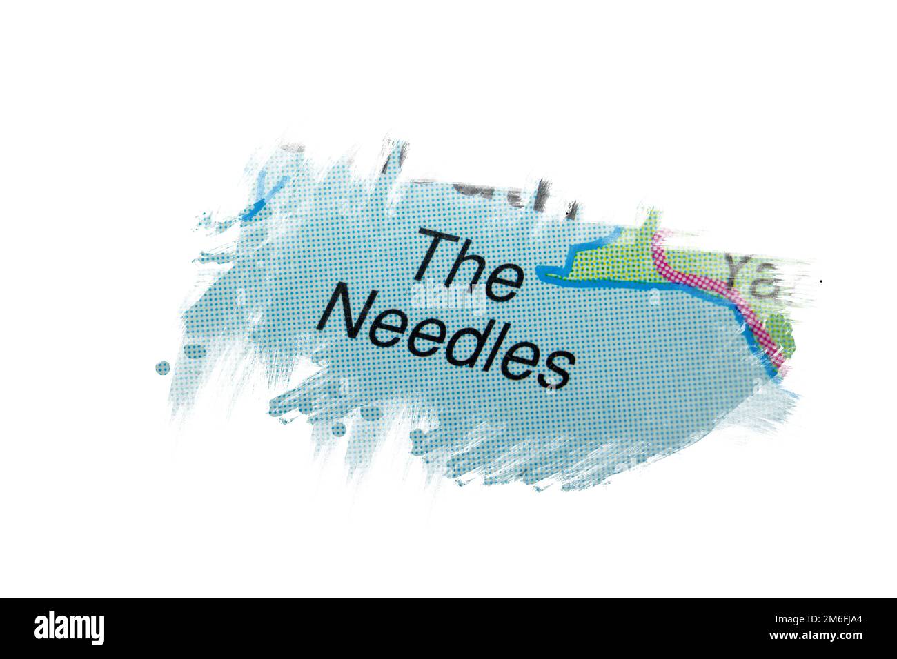 The Needles, Großbritannien Karte Name der Stadt - Farbe Stockfoto
