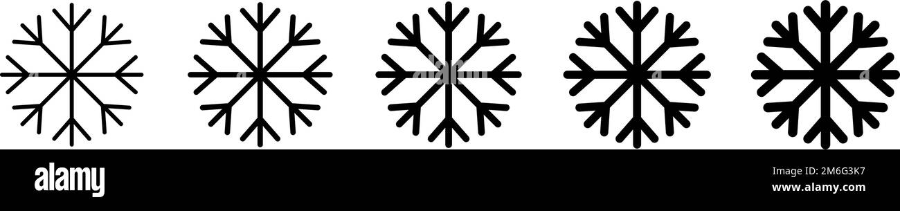 Snowflake Icon Set in verschiedenen Größen. Eiskristalle. Bearbeitbarer Vektor. Stock Vektor