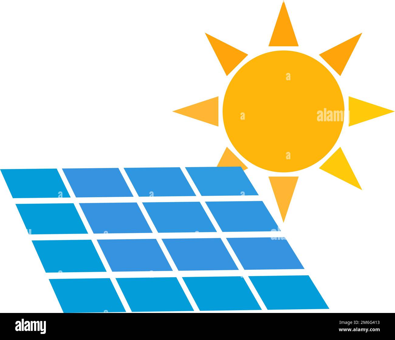 Photovoltaik-Symbol. Solarstromerzeugung. Sonnenkollektoren und Sonne. Bearbeitbarer Vektor. Stock Vektor