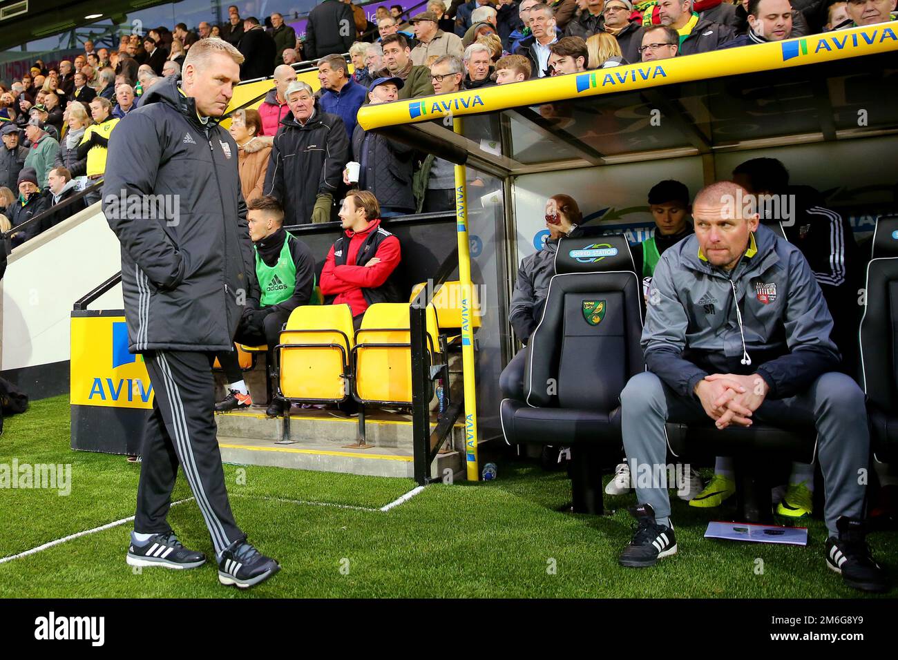 Manager von Brentford, Dean Smith - Norwich City gegen Brentford, Sky Bet Championship, Carrow Road, Norwich - 3. Dezember 2016. Stockfoto