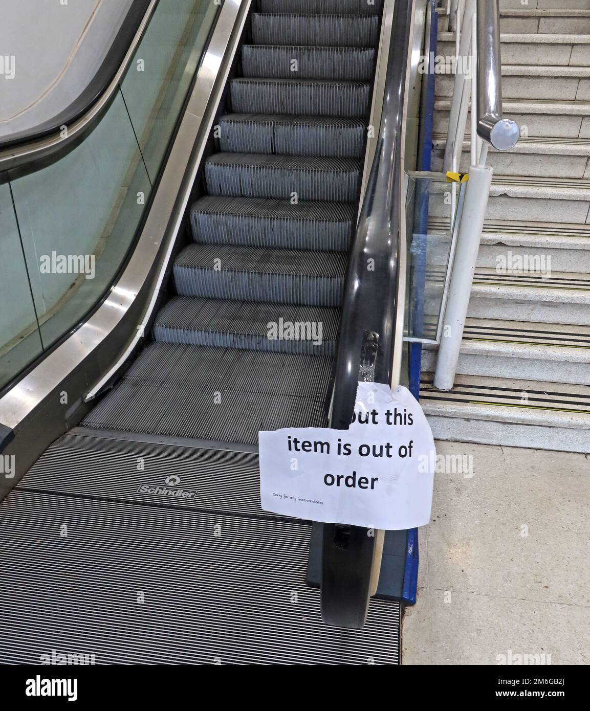Außer Betrieb befindliche Rolltreppe - Mander Shopping Centre Wolverhampton, Mander Centre, Management Suite, 5. Etage, Wolverhampton WV1 3NH Stockfoto