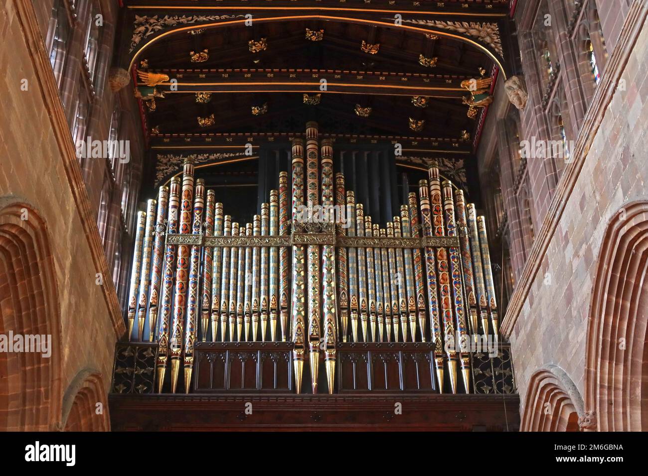 Orgelpfeifen, St. Peters Collegiate Church, Lich Gate, Wolverhampton, West Midlands, England, UK, WV1 1TY Stockfoto