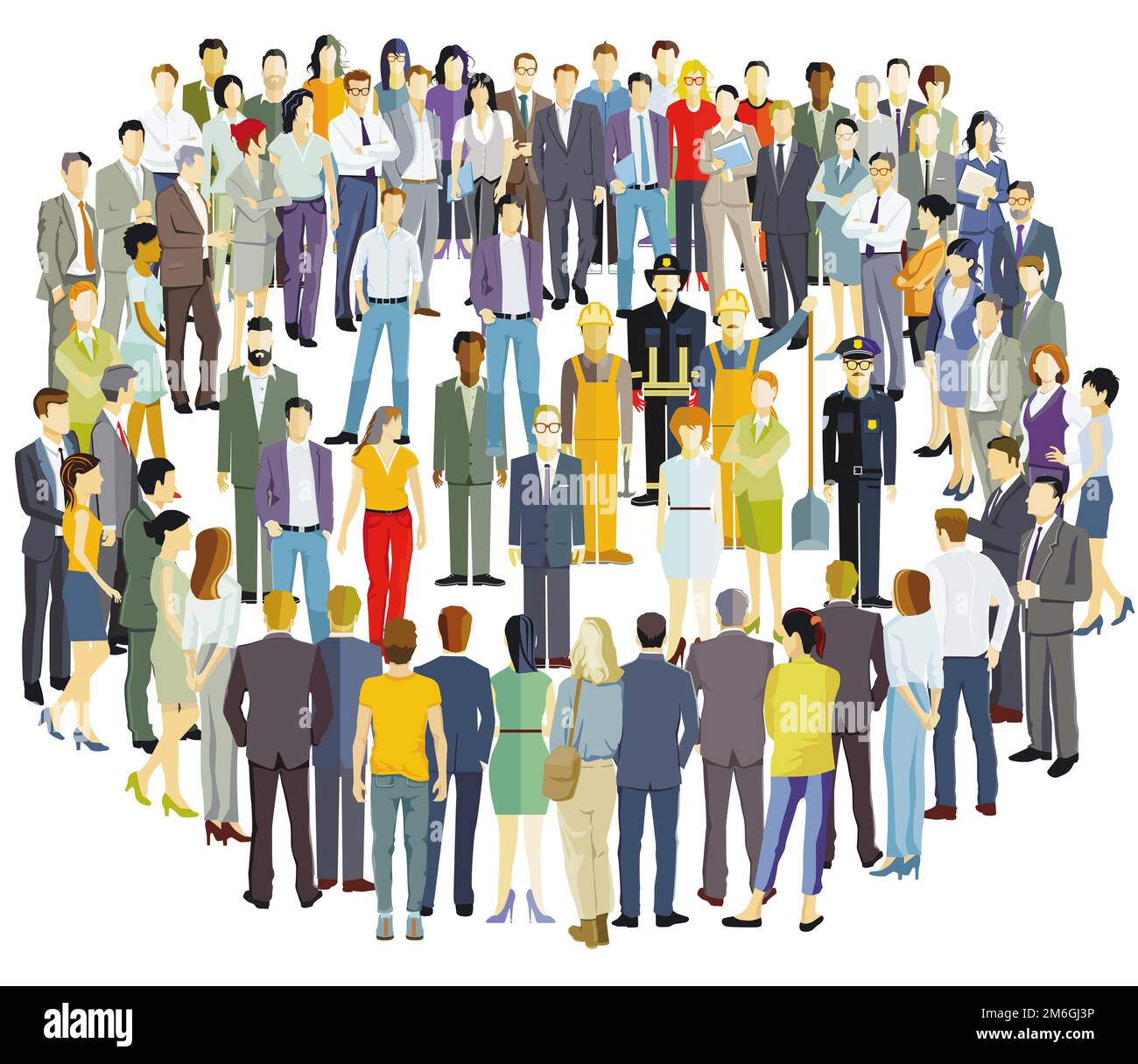 Große Gruppe von Menschen zusammen, auf weißem Hintergrund. Illustration Stockfoto