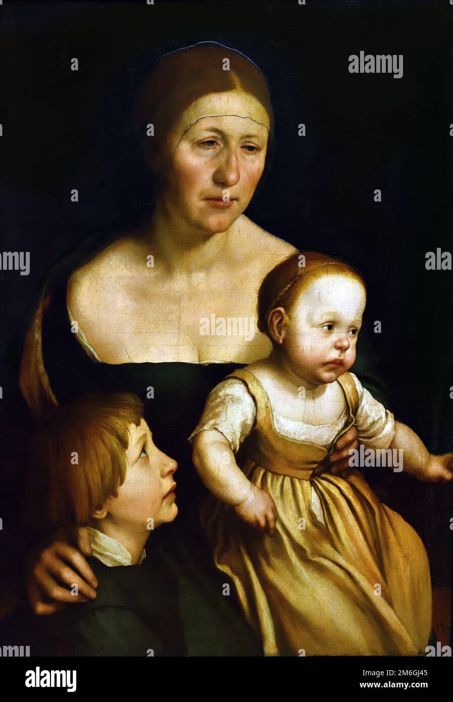 Porträt der Frau des Atristen mit zwei älteren Kindern 1528 von Hans Holbein (dem jüngeren) 1497-1543, Deutschland Stockfoto