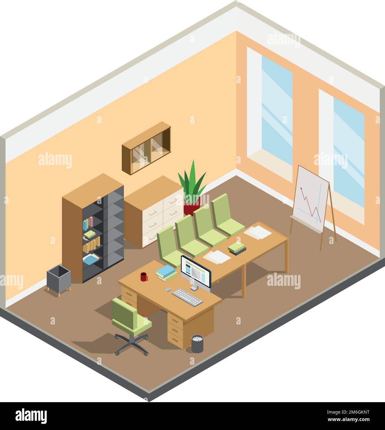 Innenausstattung des Konferenzraums. Isometrische Büromöbel Stock Vektor