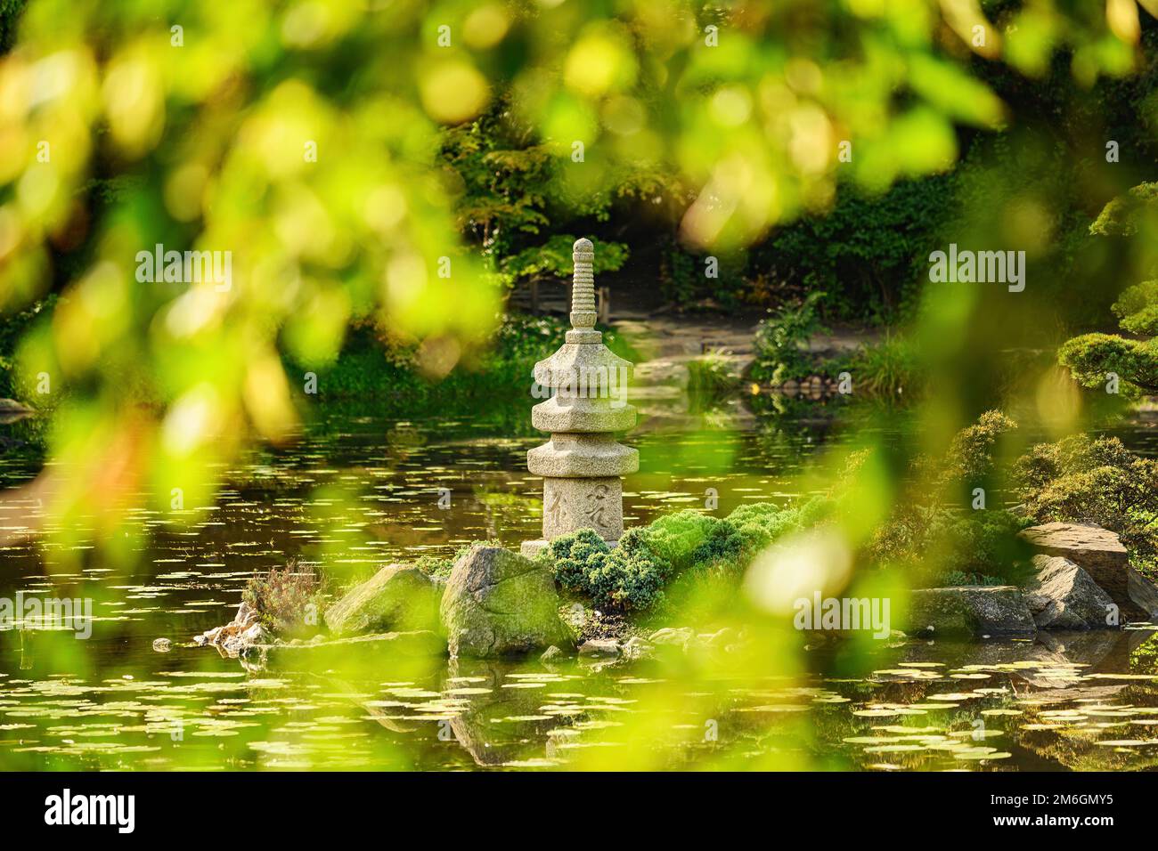 Herbstpark. Japanischer Garten in Breslau, Polen. Hochwertiges Foto Stockfoto