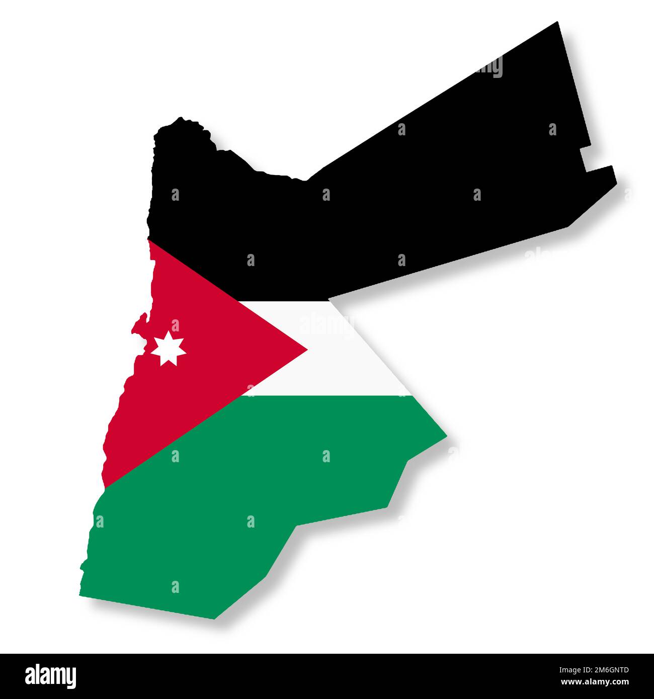 Eine Jordan-Karte auf weißem Hintergrund mit 3D-Darstellung des Beschneidungspfades Stockfoto