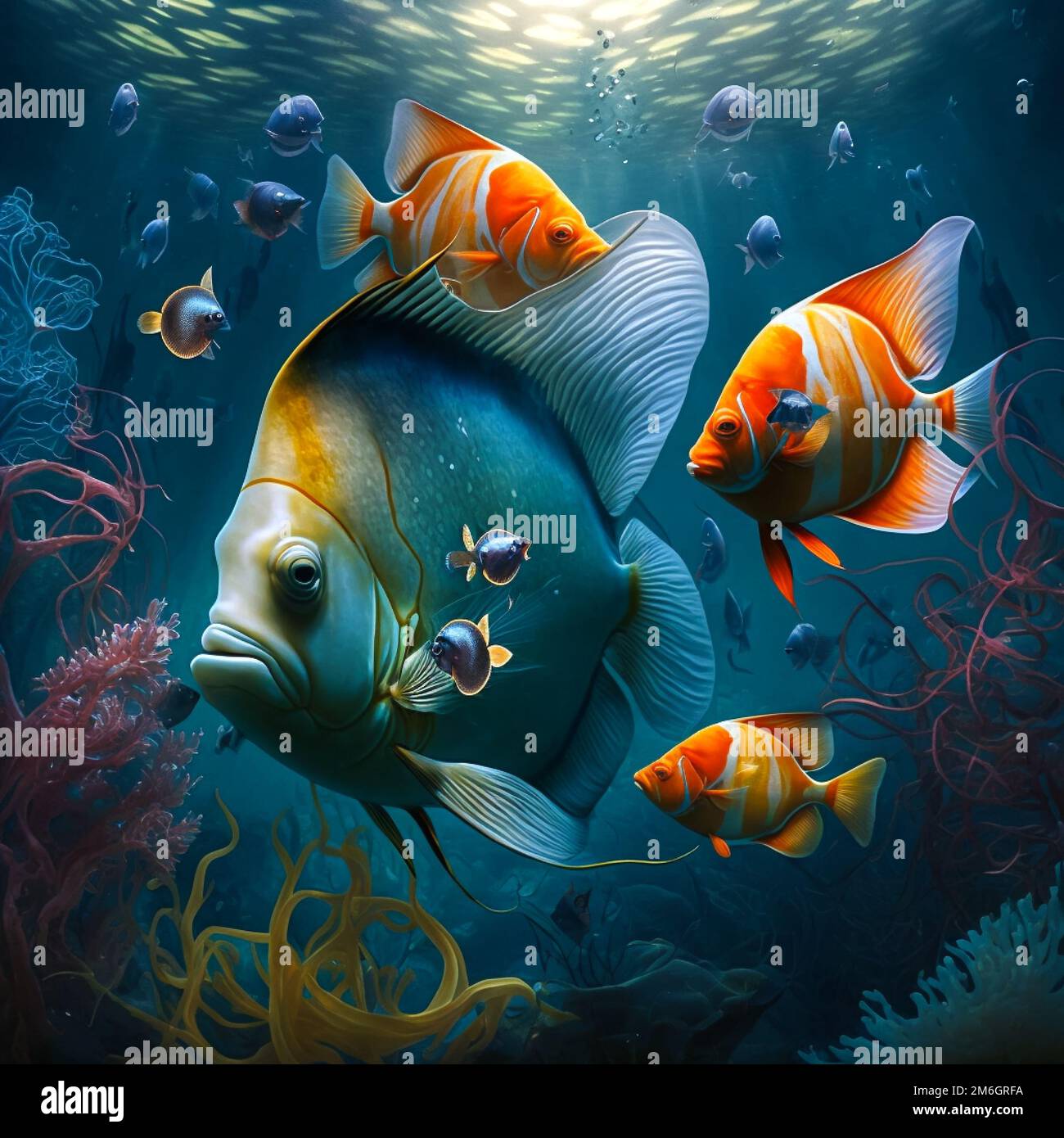 OUSIKA Kapuzenumhang Unterwasserwelt – Bunte Fische Print, Uni-Größe (ca. 147 Cm), Polyester, Für Halloween & Cosplay