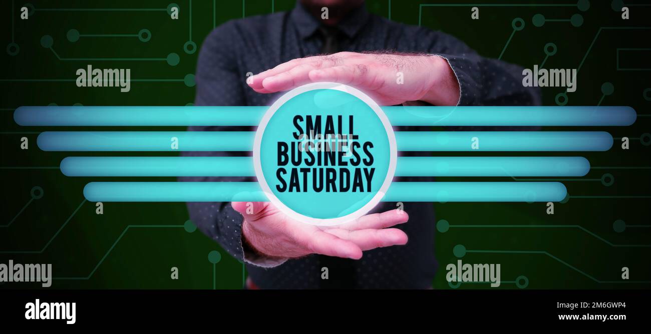 Textunterschrift für Small Business Saturday. Geschäftsidee, amerikanischer Einkaufsurlaub am Samstag Stockfoto