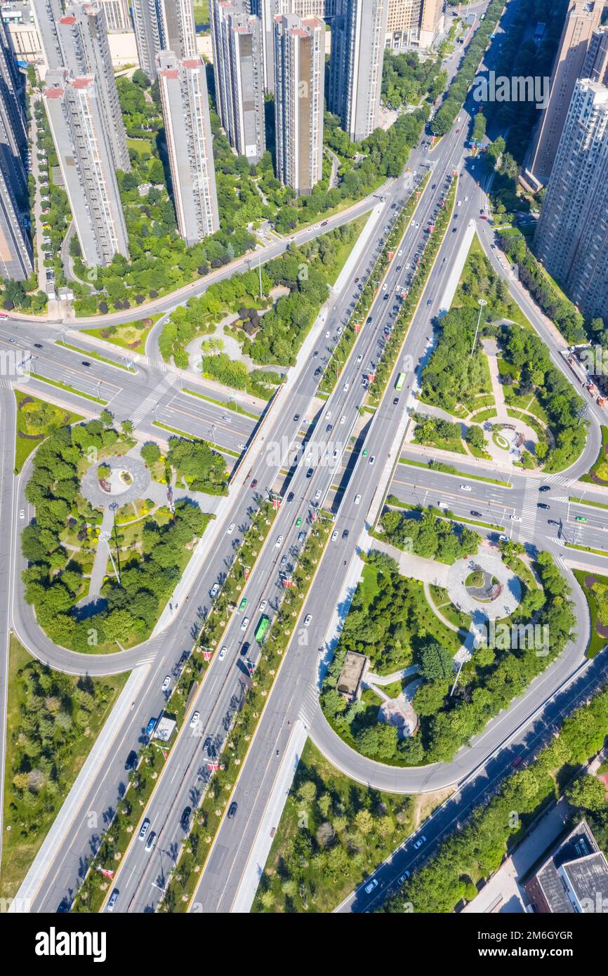 Luftaufnahme des Autobahnkreuzes in Xi'an Stockfoto