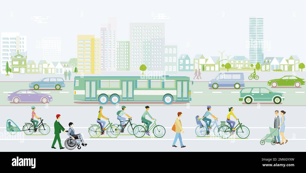 Stadtsilhouette mit nachhaltiger Entwicklung, Illustratio Stockfoto