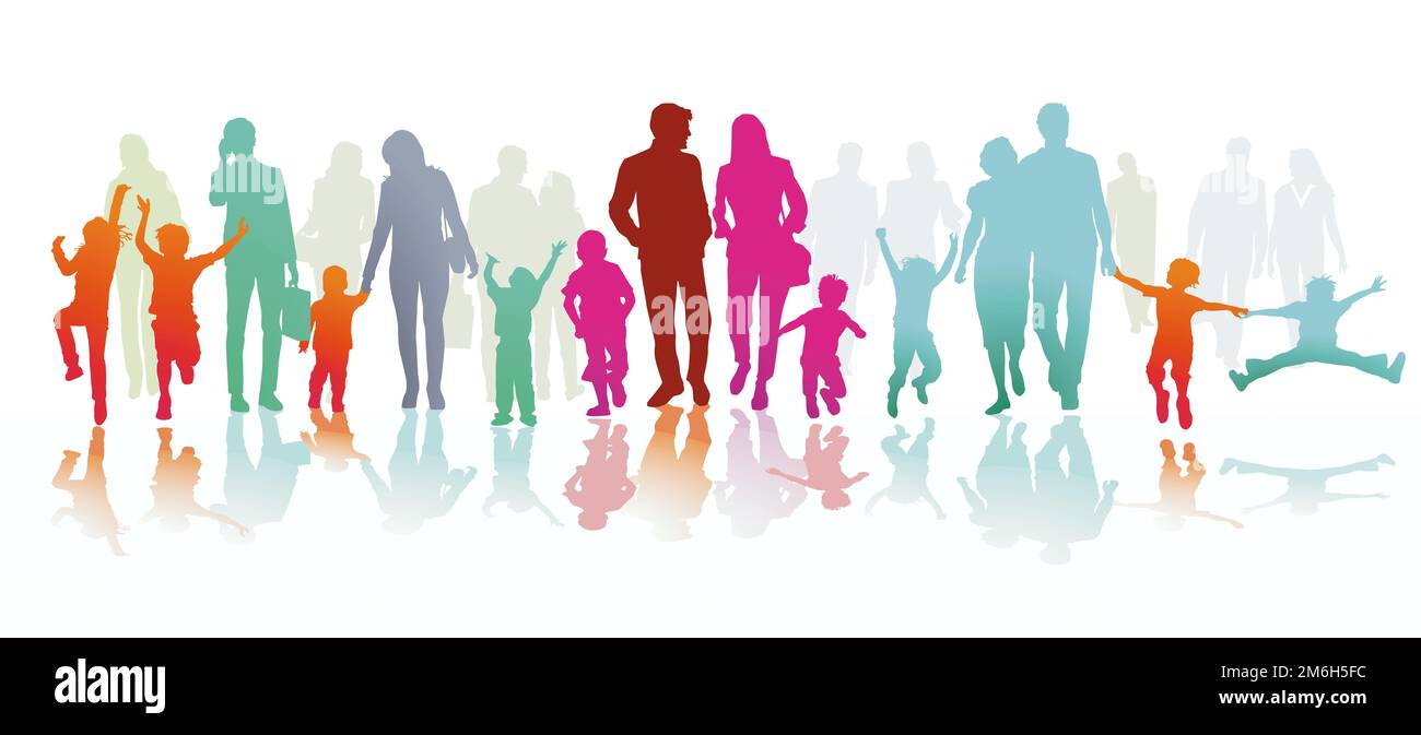 Fußgänger in der Stadt, Menschen Gruppe Illustration Stockfoto