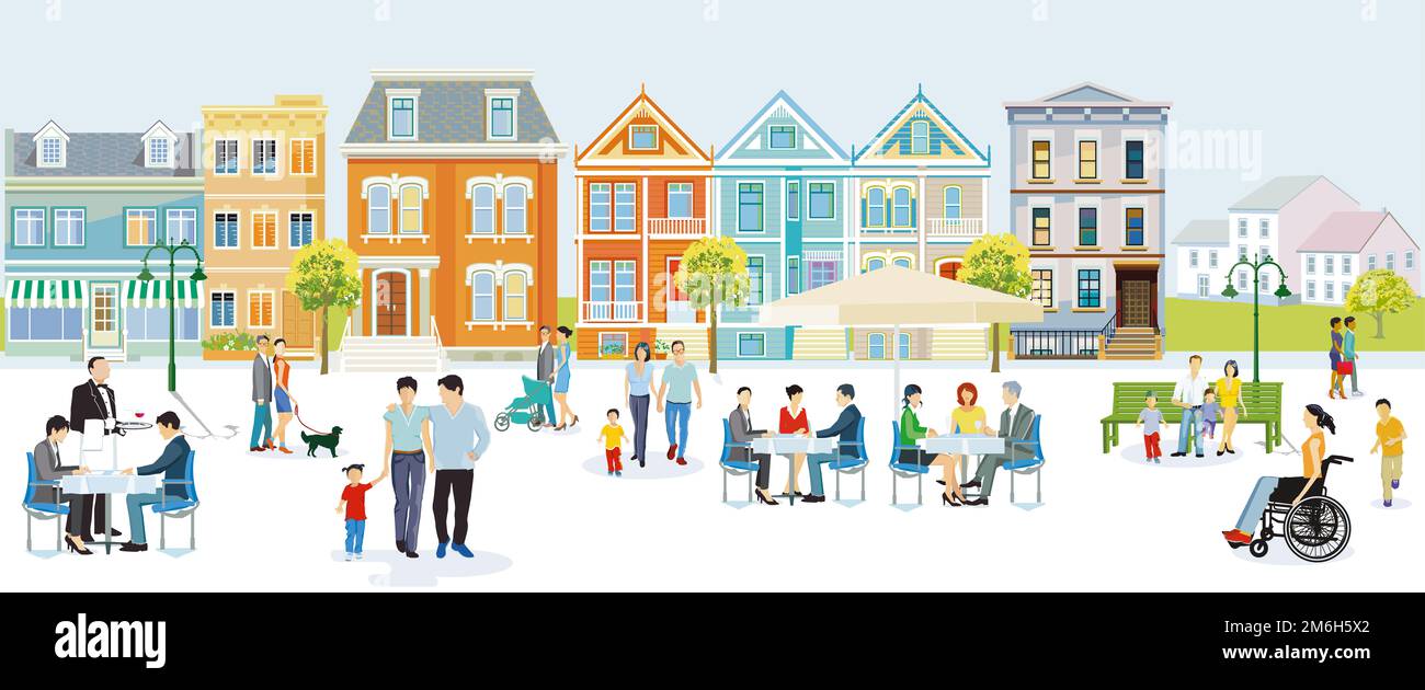 Fußgänger in der Stadt, Menschen Gruppe Illustration Stockfoto