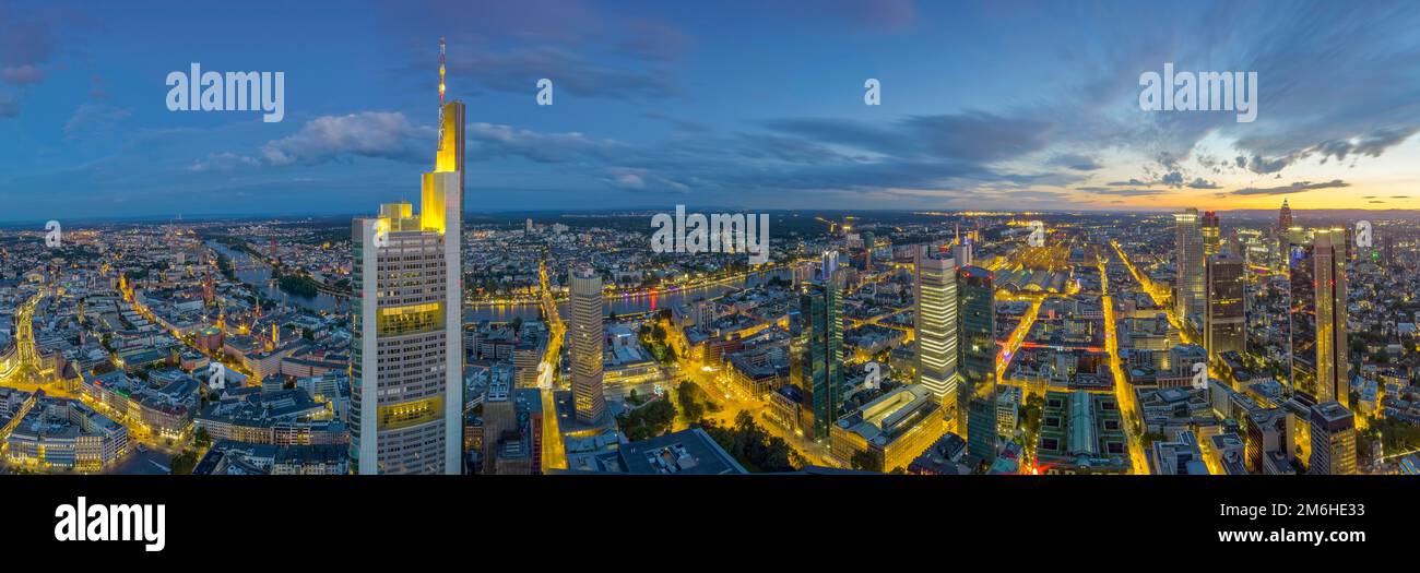 Frankfurt Panorama Night Luftaufnahme Deutschland Stockfoto