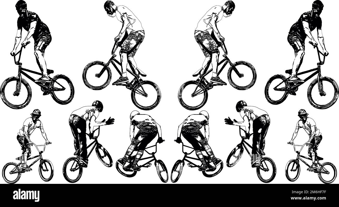 Schwarzweißbild eines Radfahrers, der Tricks vorführt Stockfoto