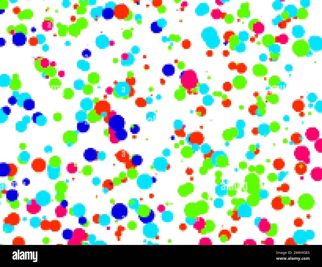 Mehrfarbige Kreise aus Pixeln auf weißem Hintergrund. 3D-Rendering Stockfoto