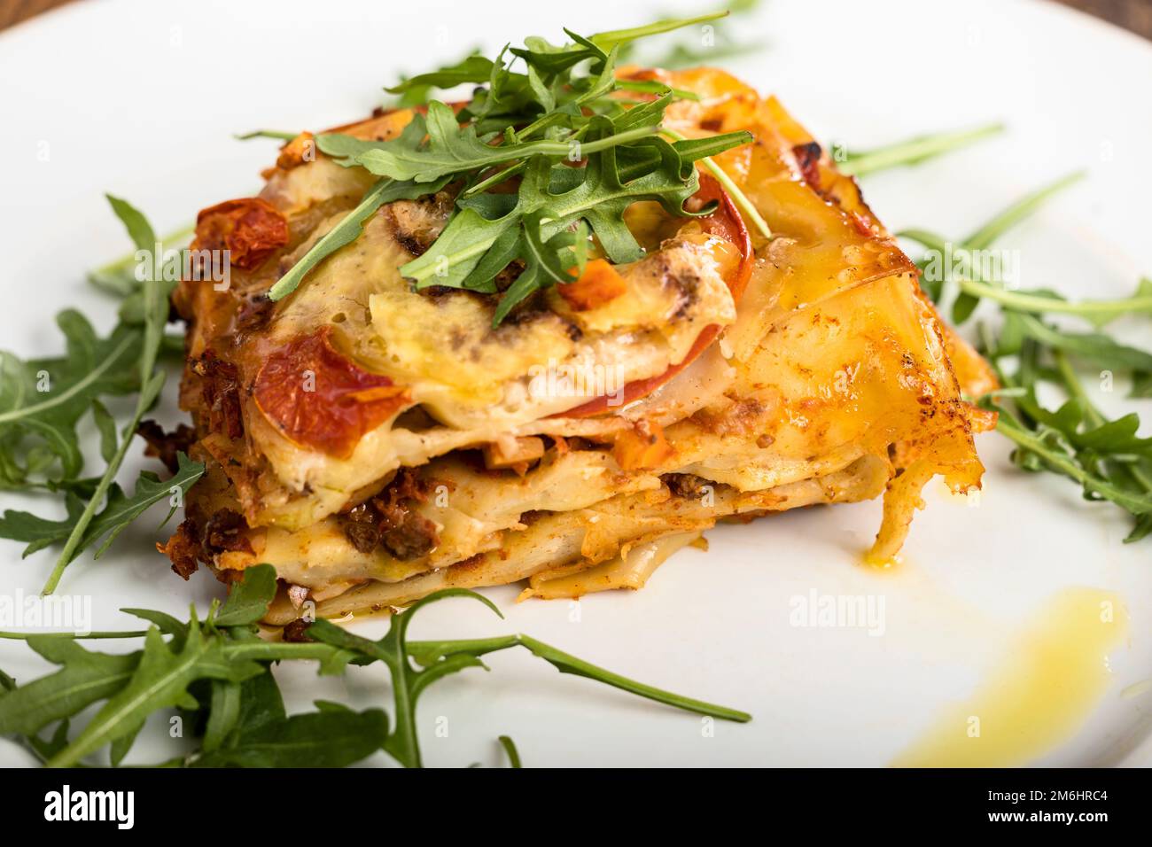 Nahaufnahme eines Teils der Lasagne Stockfoto