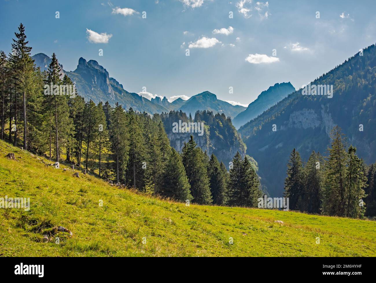 Alpenlandschaft in Alpstein, Kanton Appenzell Innerrhoden, Schweiz Stockfoto