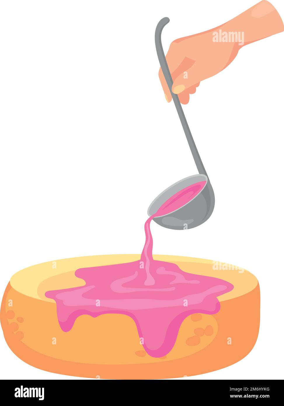 Das Sahnehäubchen. Kochschwamm mit rosafarbenem Sirup, isoliert auf weißem Hintergrund Stock Vektor