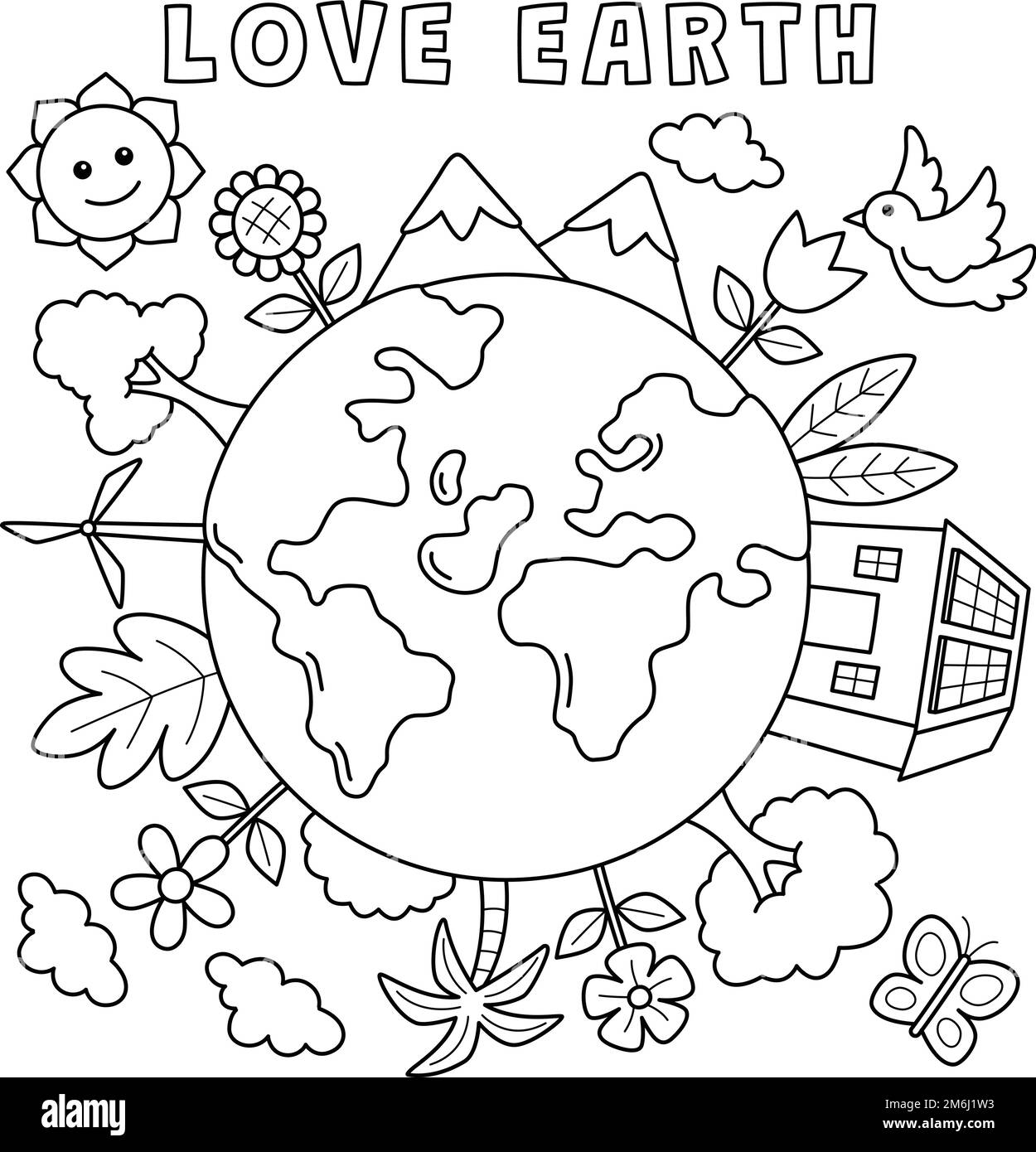 „Love Earth Coloring“-Seite für Kinder Stock Vektor
