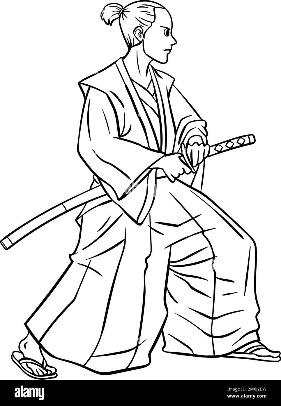 Samurai isolierte Malseite für Kinder Stock Vektor