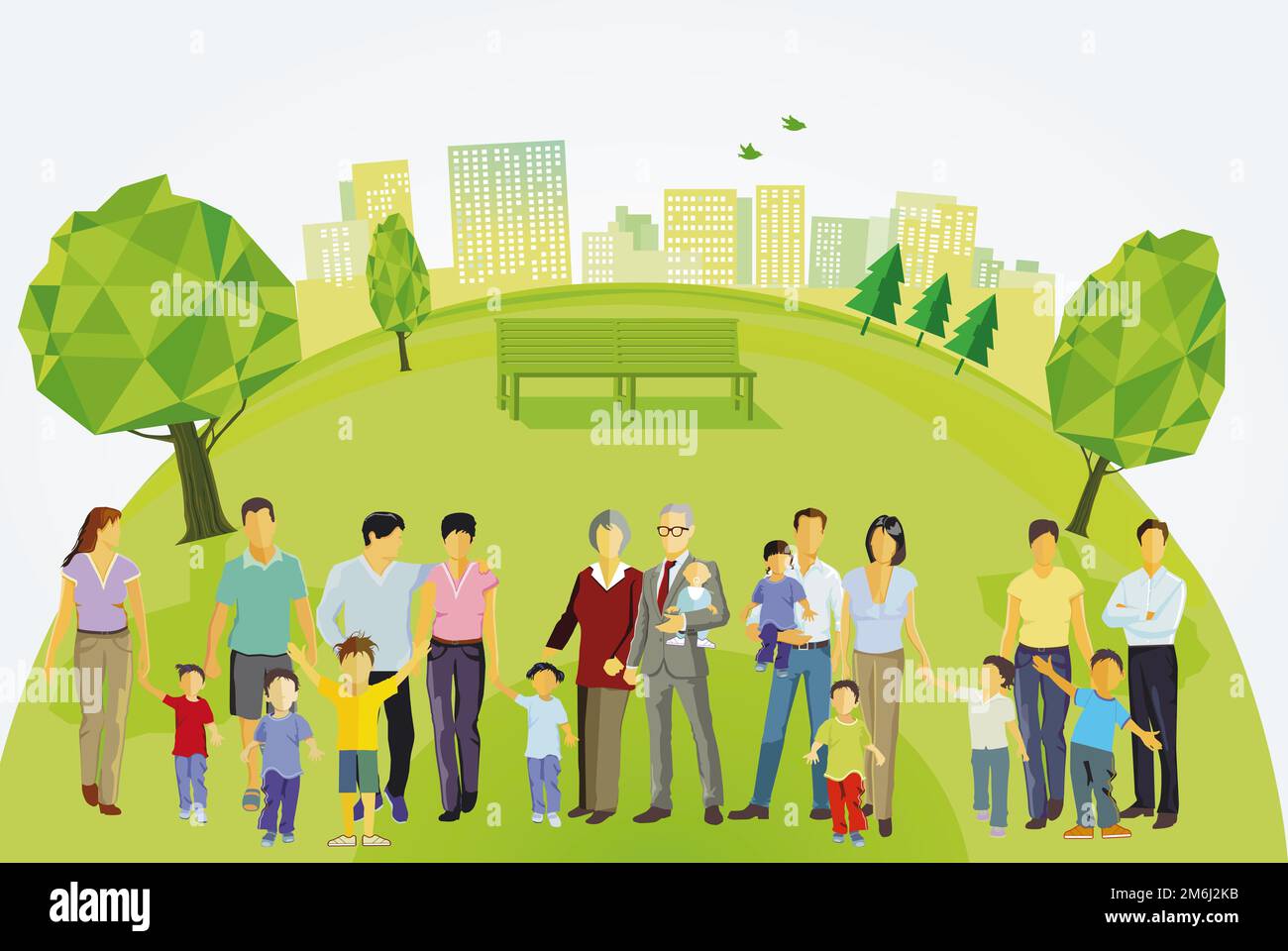 Eltern und Kinder, Familiengruppen, Illustration Stockfoto