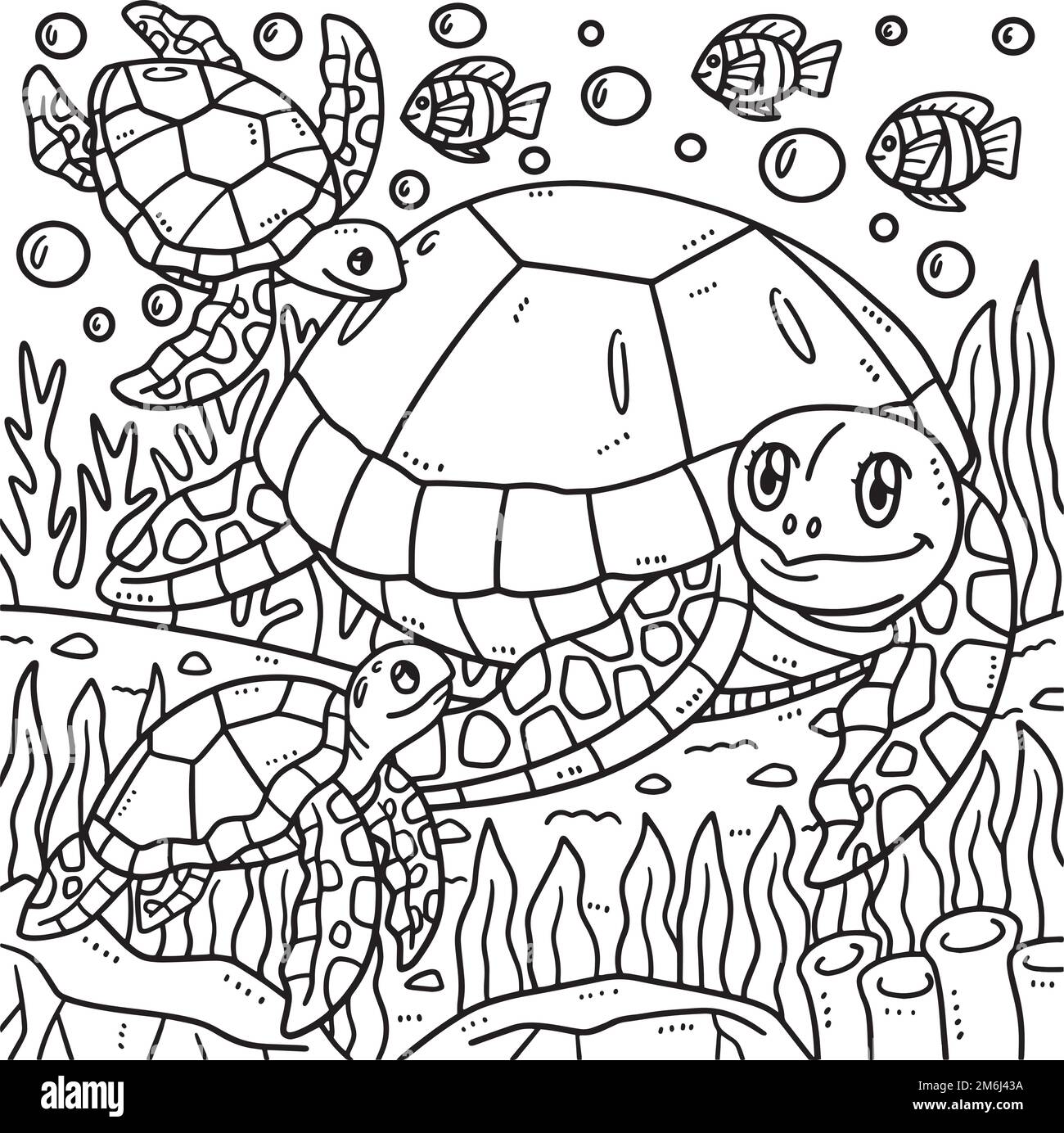 Malseite für Mutter Schildkröte und Hatchling für Kinder Stock Vektor