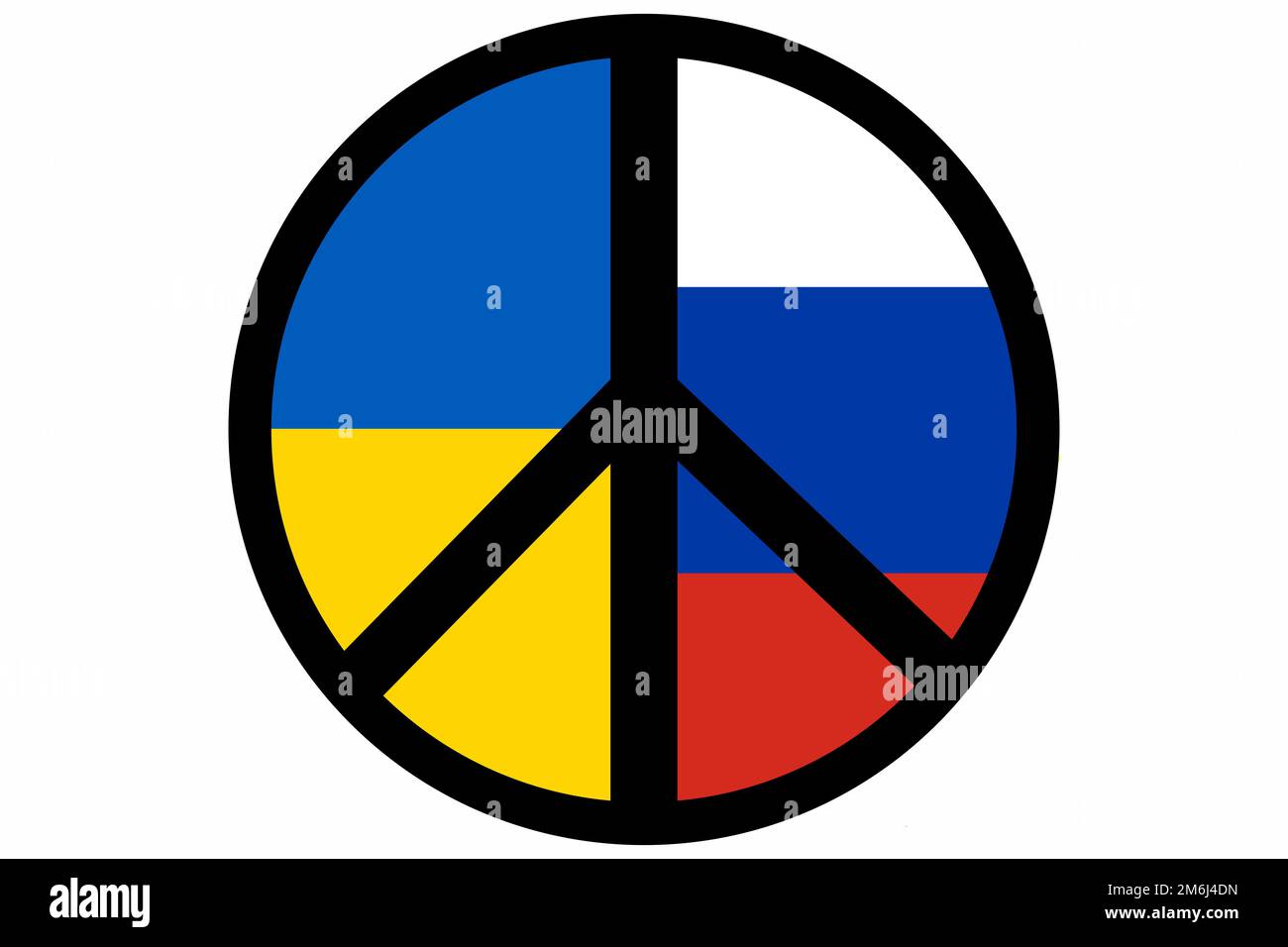 Friedenssymbol mit ukrainischer und russischer Flagge Stockfoto