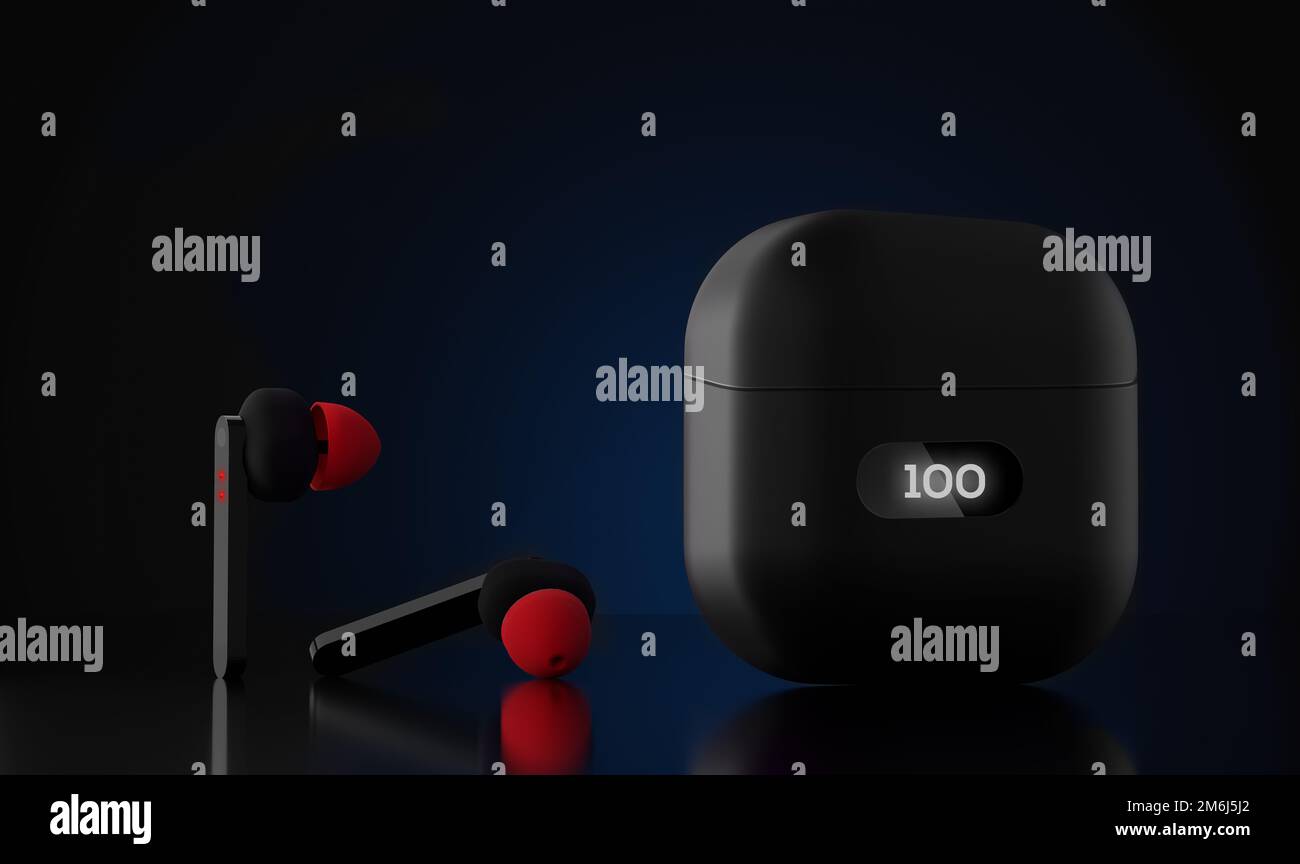 Wireless Technology Bluetooth-Ohrhörer mit Etui – 3D Abbildung Stockfoto
