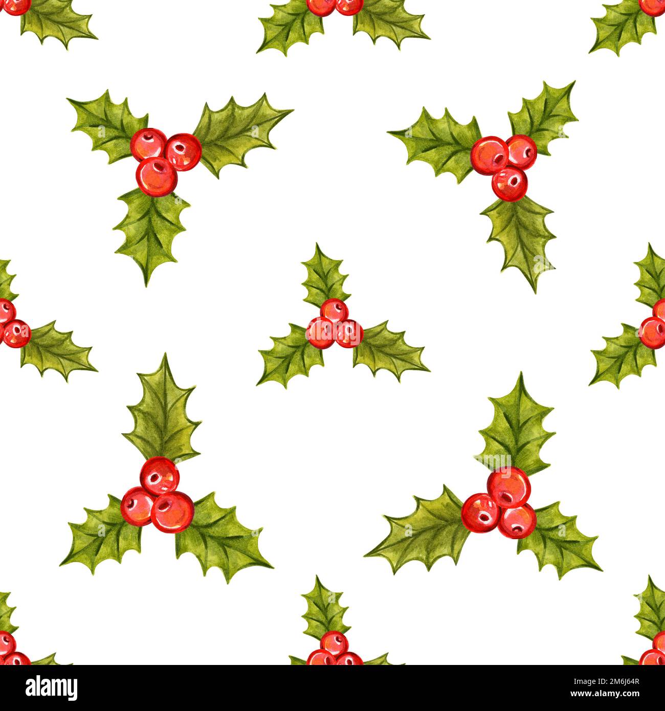 Nahtloses Weihnachtsmuster mit Stechbeeren Stockfoto