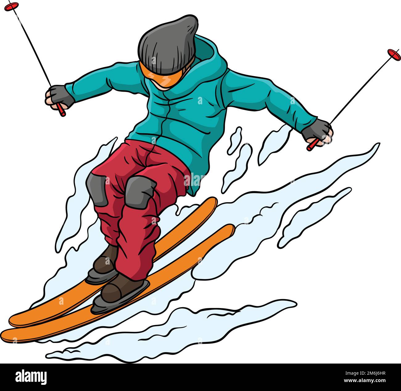 Alpine Skiing Cartoon Farbige ClipartIllustration