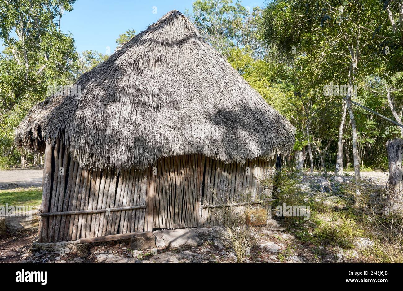 Foto einer mexikanischen Maya-Dschungelhütte. Stockfoto