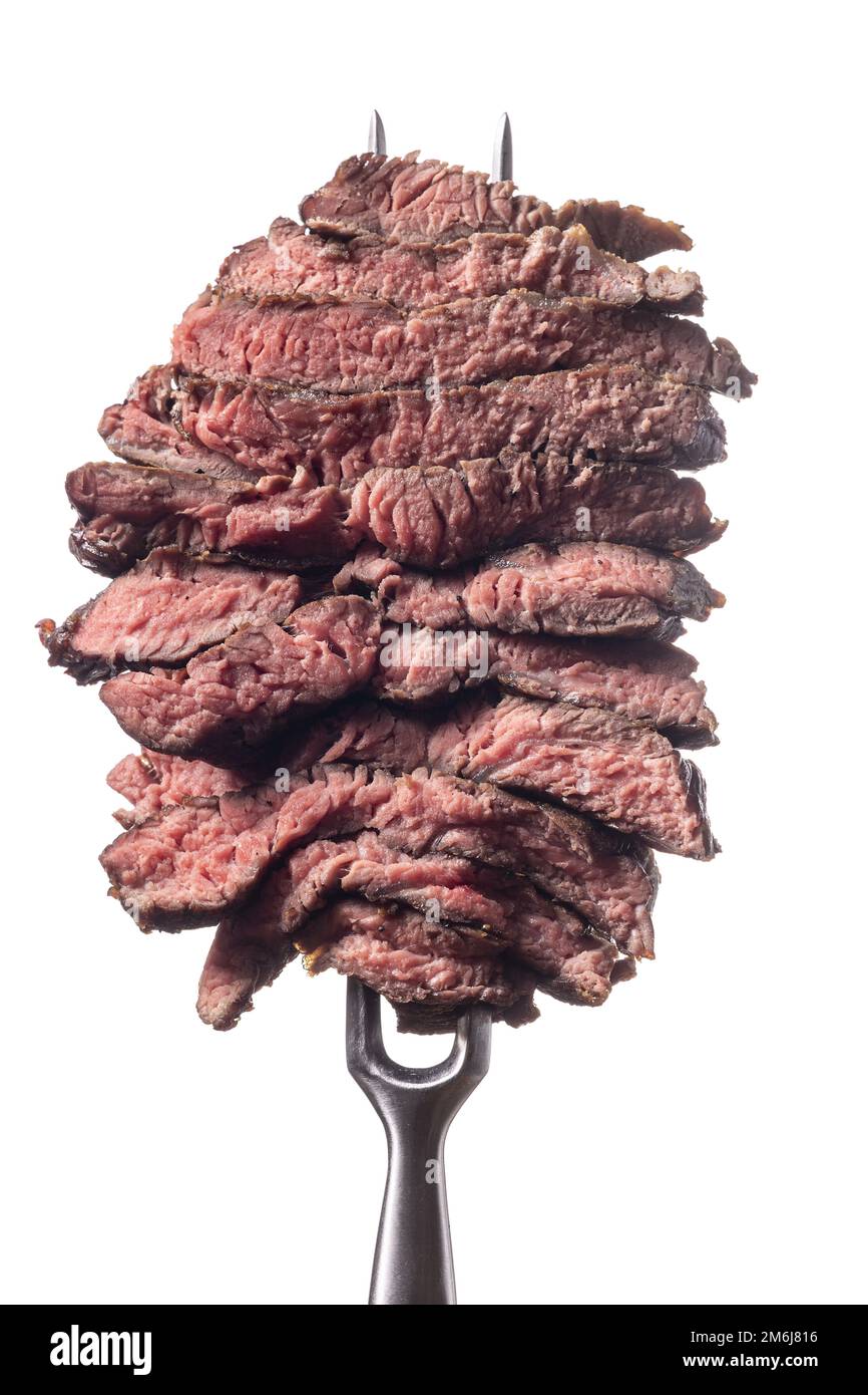 Scheiben Steak auf weißem Hintergrund Stockfoto