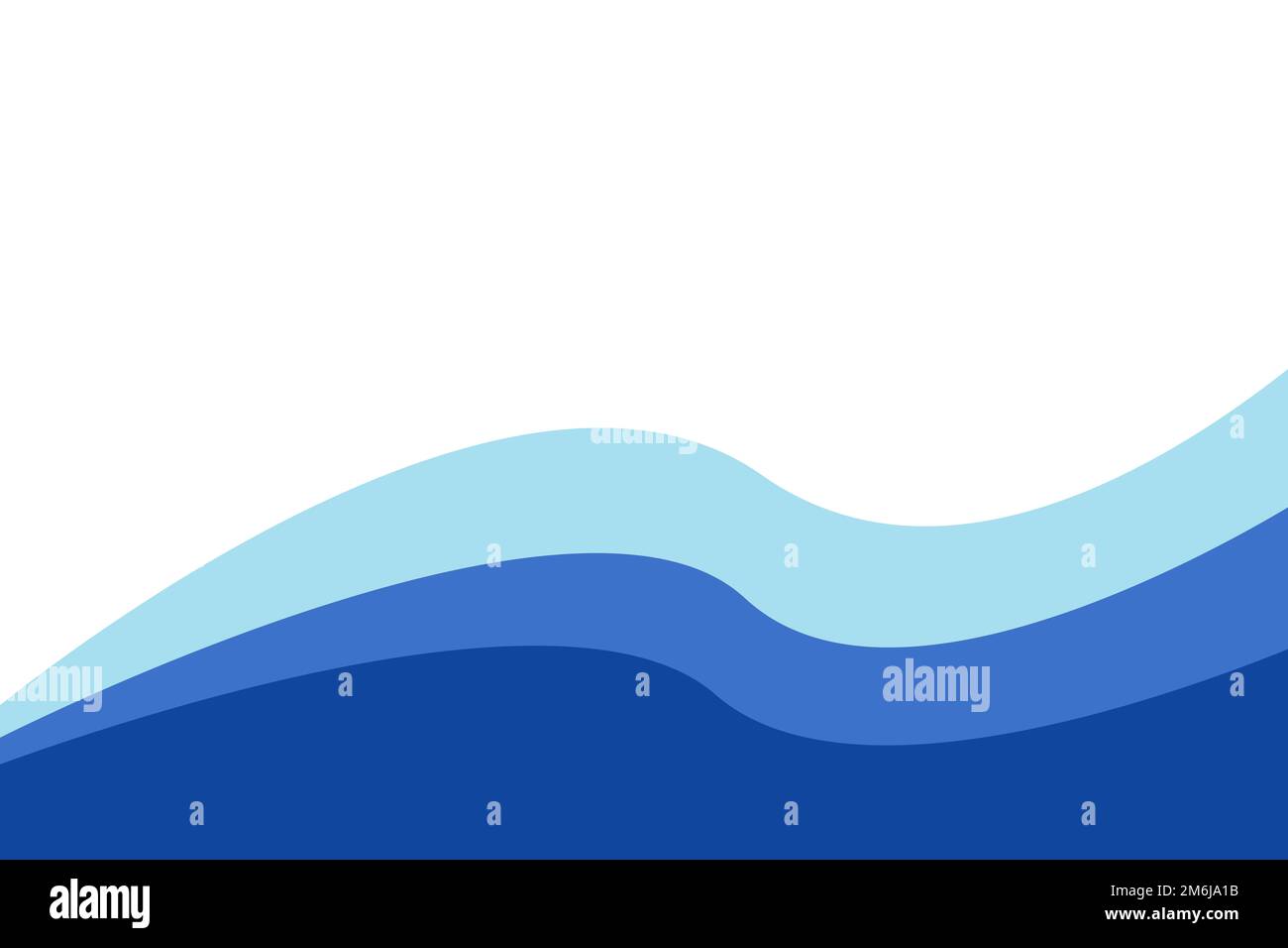 Wellen auf weißem Hintergrund in drei blauen Farben Stockfoto