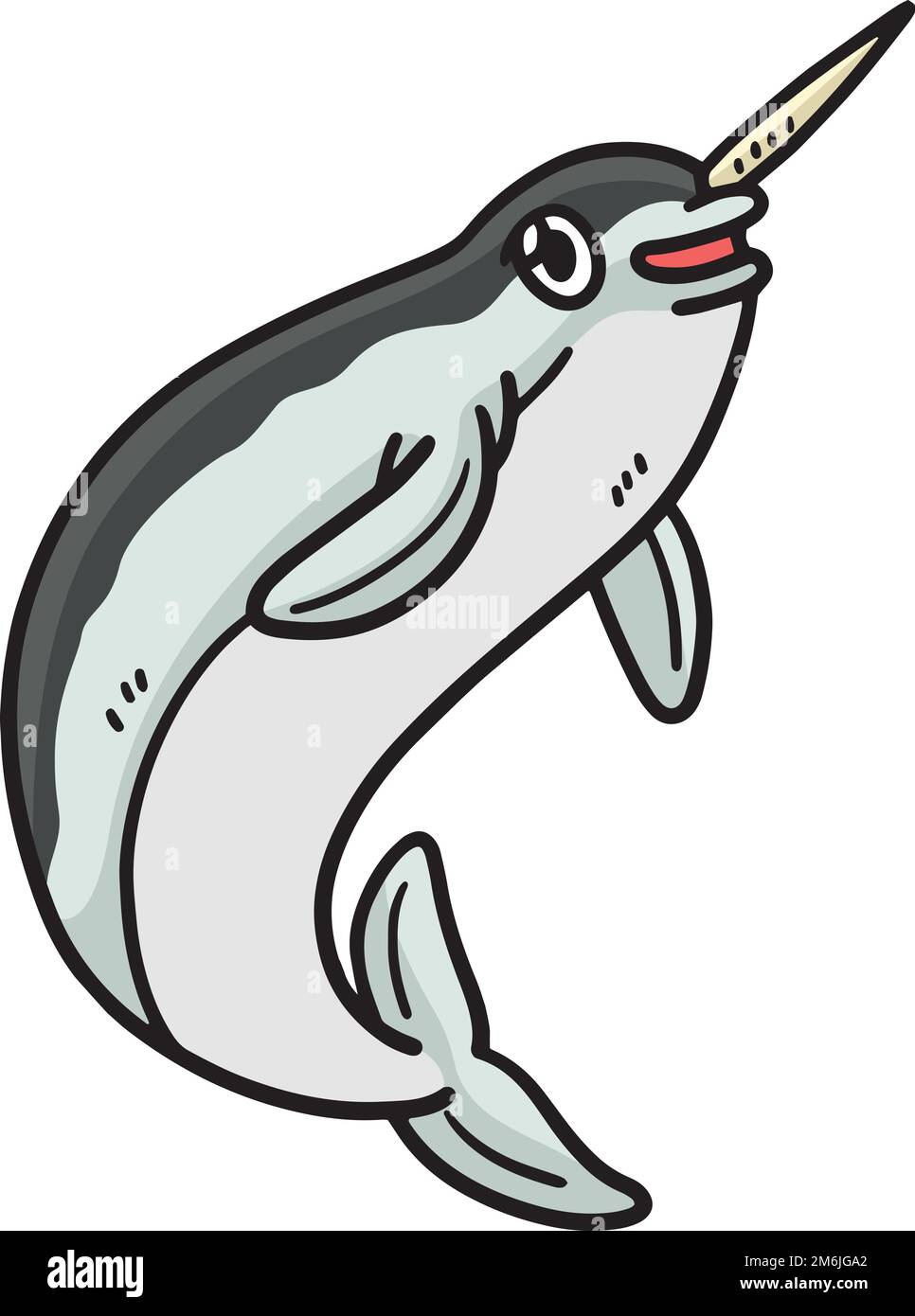 Narwal Marine Animal Cartoon Farbige Clipart Stock Vektor