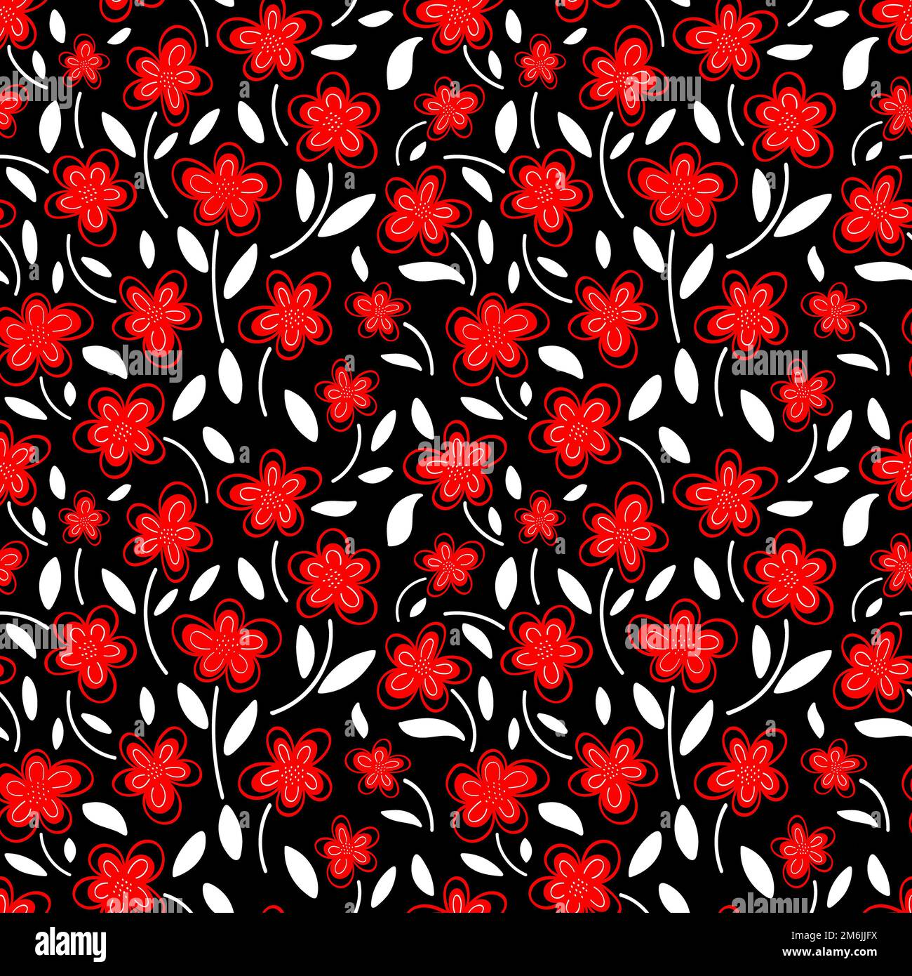 Rote Blüten auf schwarzem Hintergrund Stockfoto