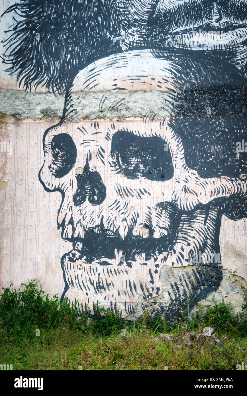 Gruseliger menschlicher Schädel für Horror, Halloween oder Tod thematische Konzepte, Illustration der digitalen Kunst Stil Stockfoto