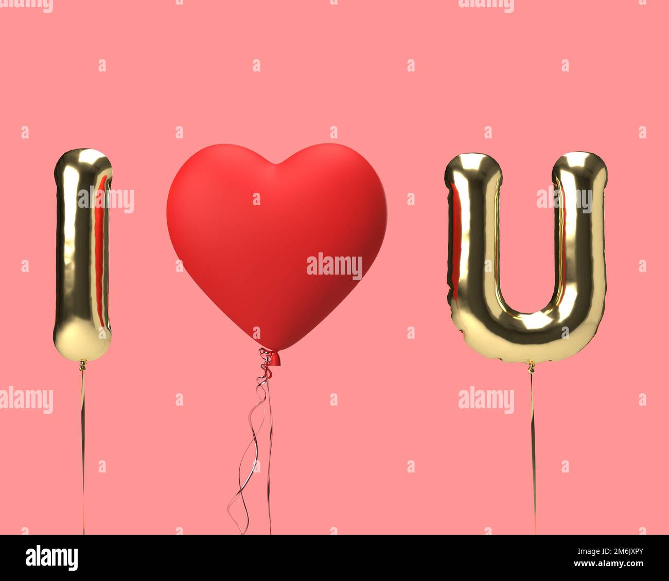 I love hear Shape Symbol you Golden yellow orange color Ballon Text Helium Dekoration Ornament Happy valentine Day 14 14. februar Romantik Meers Stockfoto