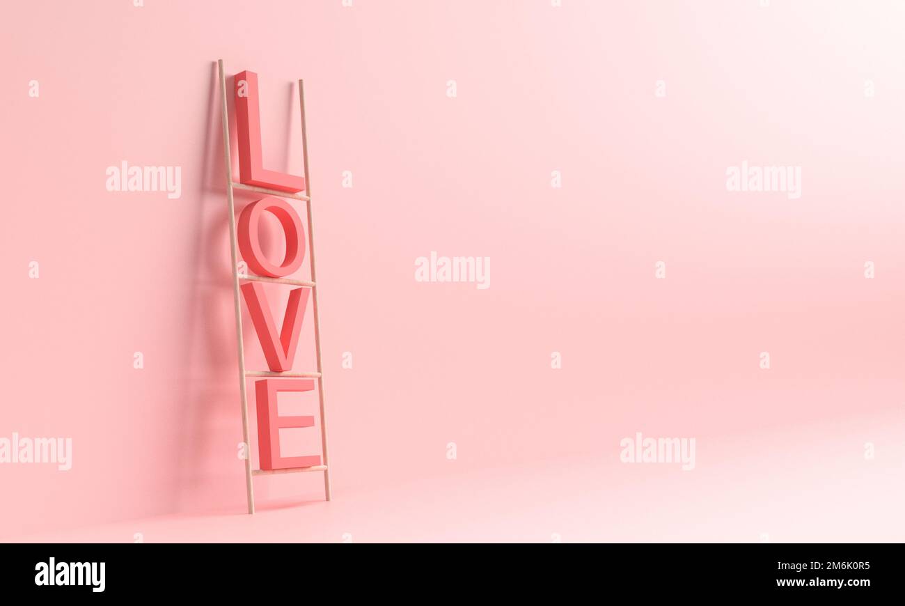Leitertreppe Love Font Text Rot Rosa Farbe Hintergrund Schatten Symbol Dekoration Ornament Happy valentine 14 14 februar Heart weddi Stockfoto