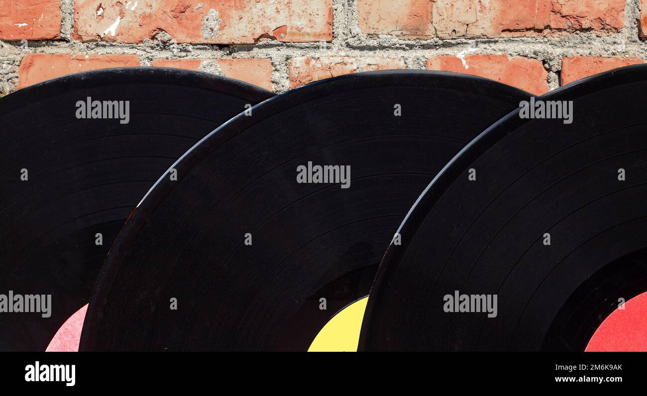 Drei Grammophon-Platten Stockfoto