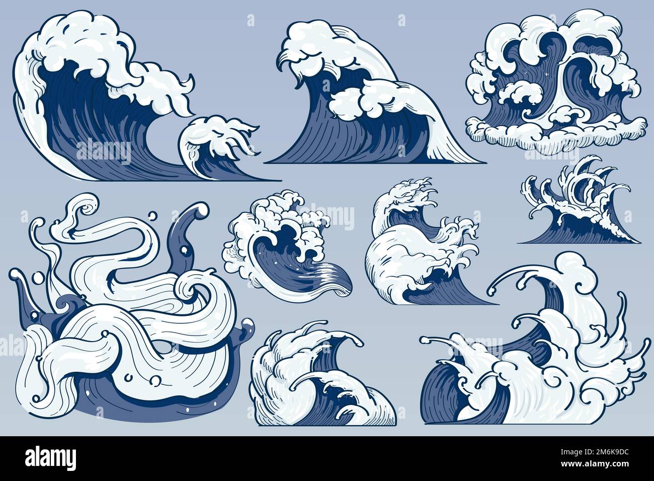 Blue Japanese Wave Background Collection Vektoren Stock Vektor