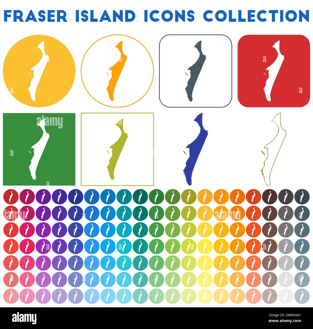 Fraser Island Icons Kollektion. Bunte, trendige Kartensymbole. „Modern Fraser Island“-Abzeichen. Vektordarstellung. Stock Vektor