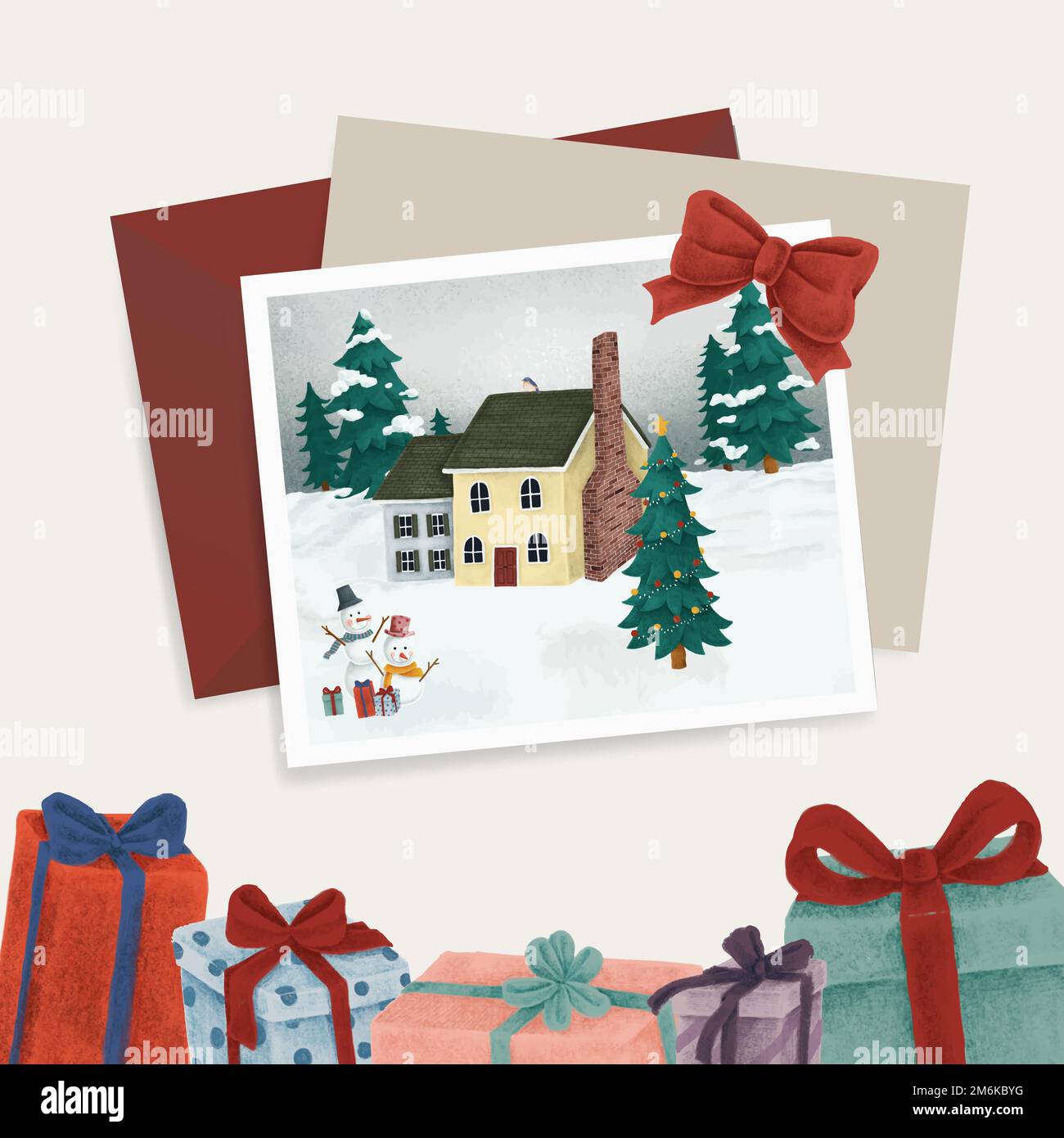 Handgezeichnete Weihnachtskarten mit Geschenkkartons Stock Vektor