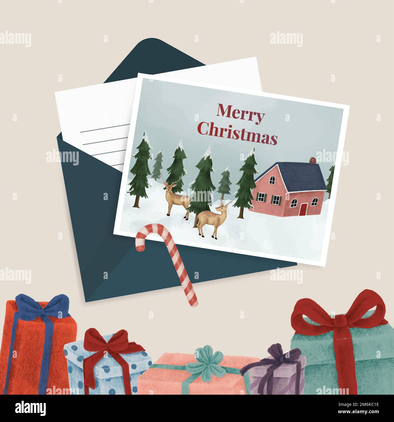 Handgezeichnete Weihnachtskarten mit Geschenkkartons Stock Vektor