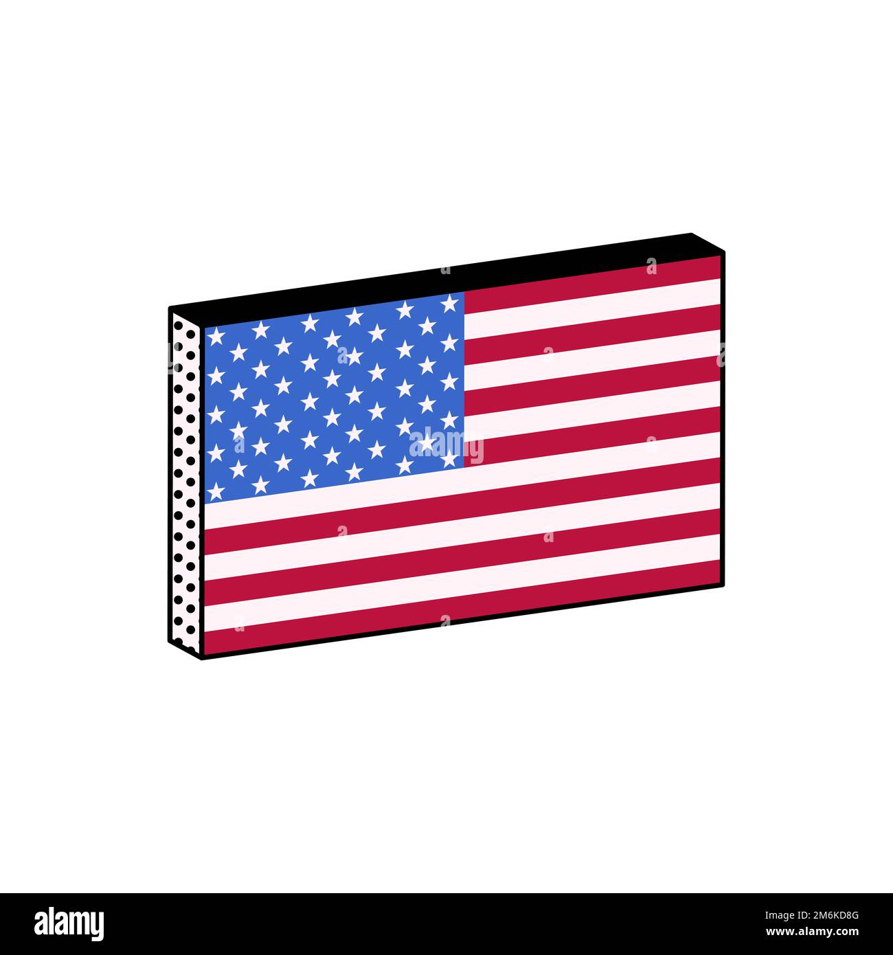 Isometrische Vektordarstellung der Flagge Amerikas auf weißem Hintergrund. Amerikanisches patriotisches Symbol. Stockfoto