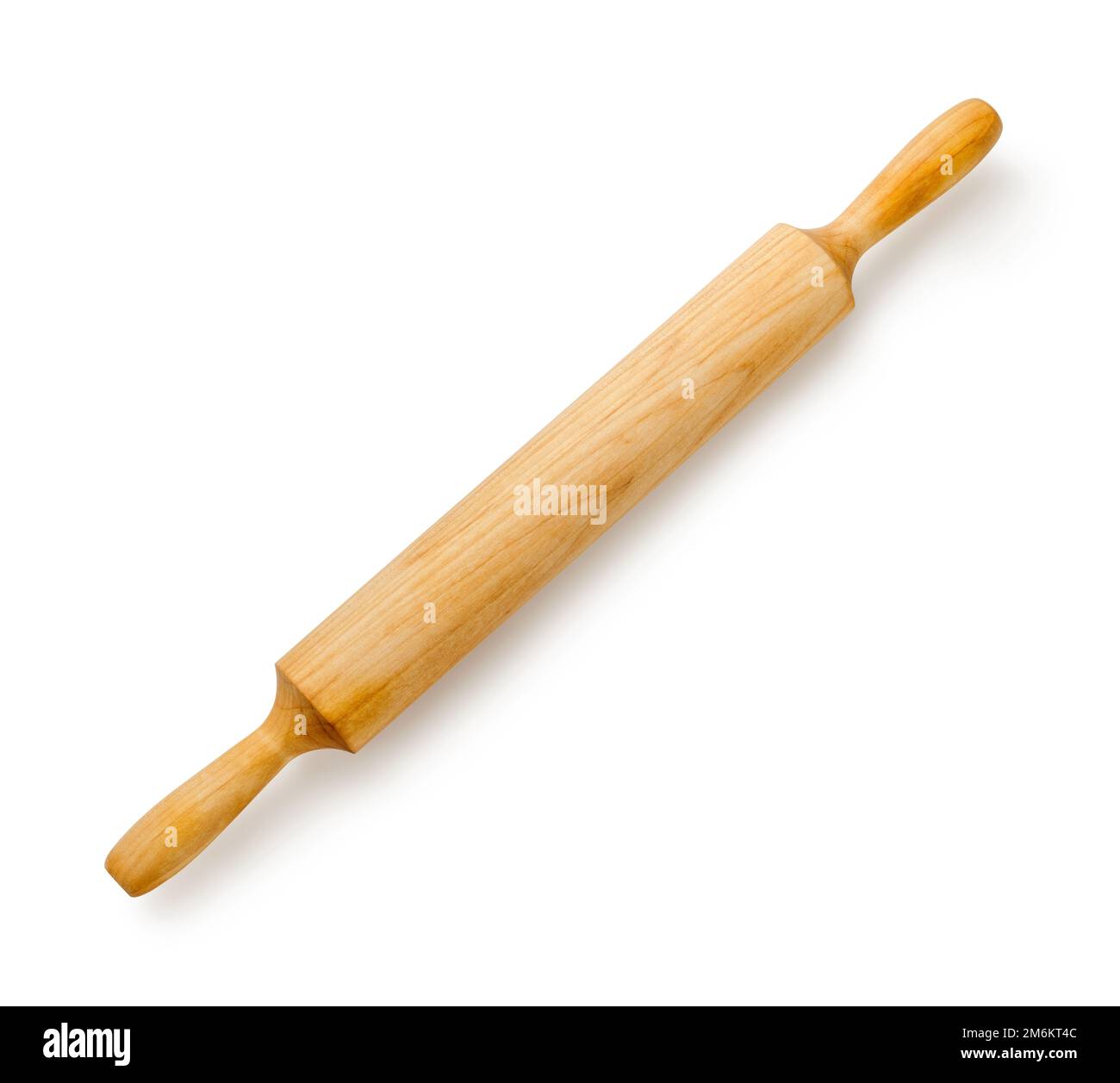 Rollstift isoliert. Draufsicht des Holzrollstifts auf weißem Hintergrund. Stockfoto
